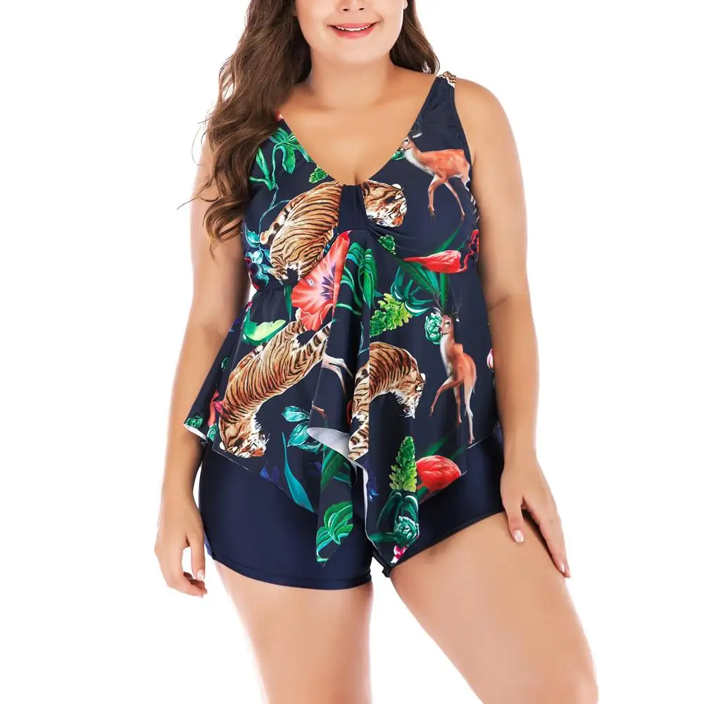 Плюс размер женские купальники из двух частей цветочные Купальные платья