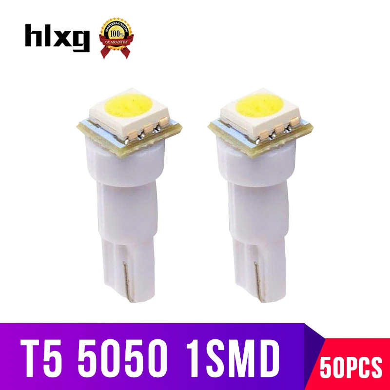 Hlxg 50 шт. холодный белый T5 1SMD светодиодный Клин для лампы калибровочный кластер приборная панель светильник автомобильные аксессуары Luces светодиодный Para Авто 12 В