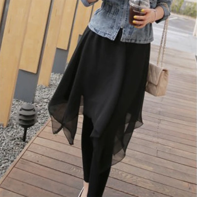 Chiffon Skirt With Pants Black Flexible Cotton Long Pants Women's Leggings For Ballet Dancing Yoga Practice