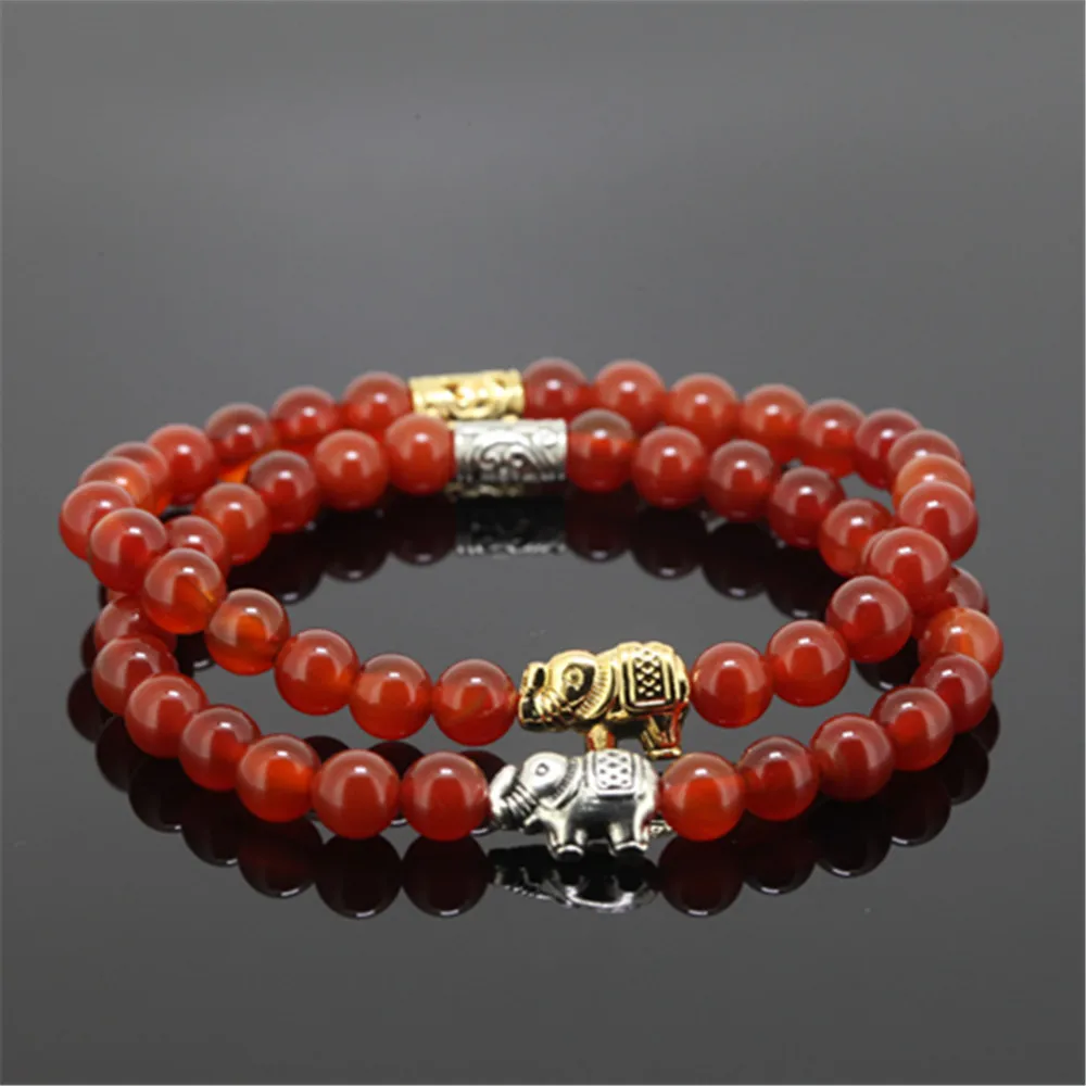 KEJIALAI 1pcs Top Quality Beaded Elephant Girl Charm Bracelet Natural 6mm Round Red Stone Beads Women As Lucky Gift | Украшения и