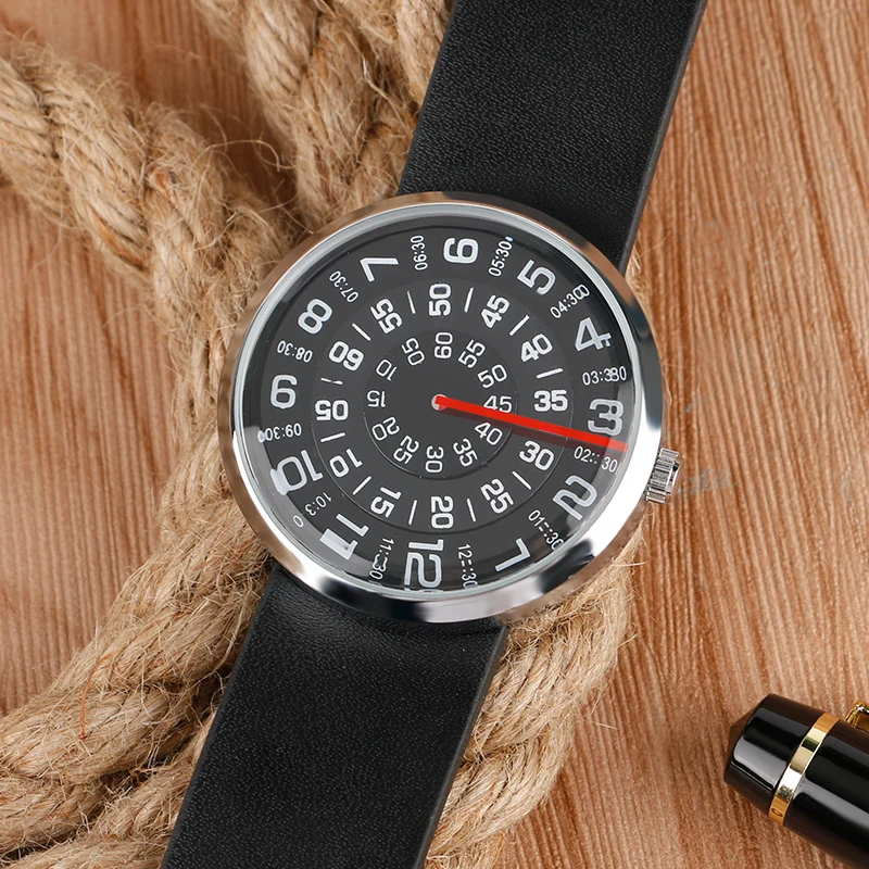 Часы мужские черные модные повседневные с кожаным циферблатом и белыми цифрами |