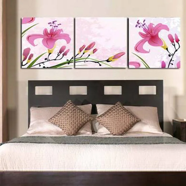 

3 pieces canvas wall art pink flowers wall decorations bed room headboard oil paintings for living room wall picture picture