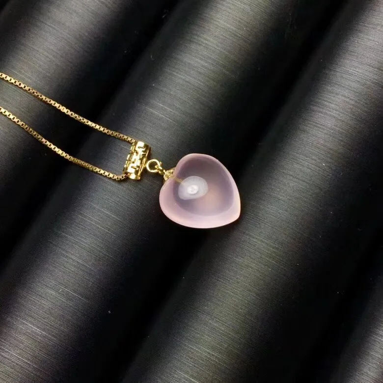 

Love Heart Natural And RealRose Quartz necklace pendant925 sterling silver Fine jewelry 12mm