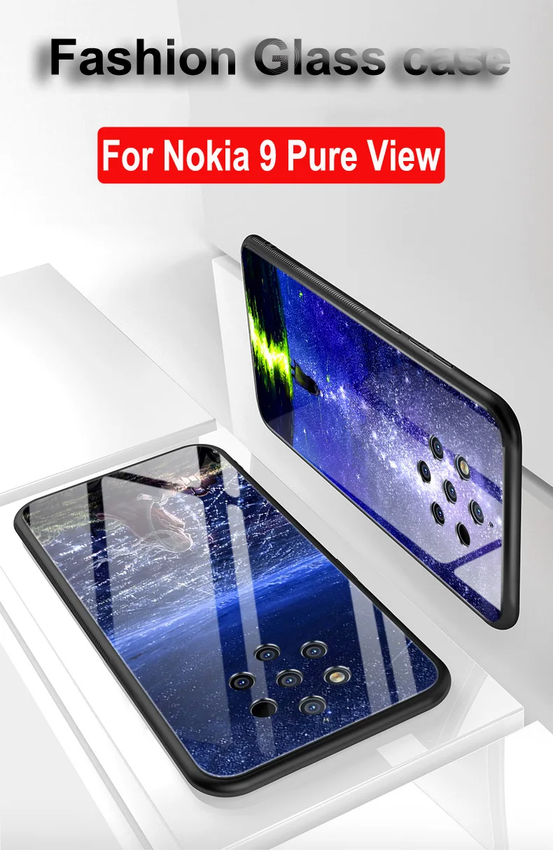 Чехол для Nokia 9 PureView, звездная звезда, закаленное стекло, жесткий чехол для телефона, для Nokia 9, чистый вид, стеклянная оболочка, Nokia9 PureView, сумка
