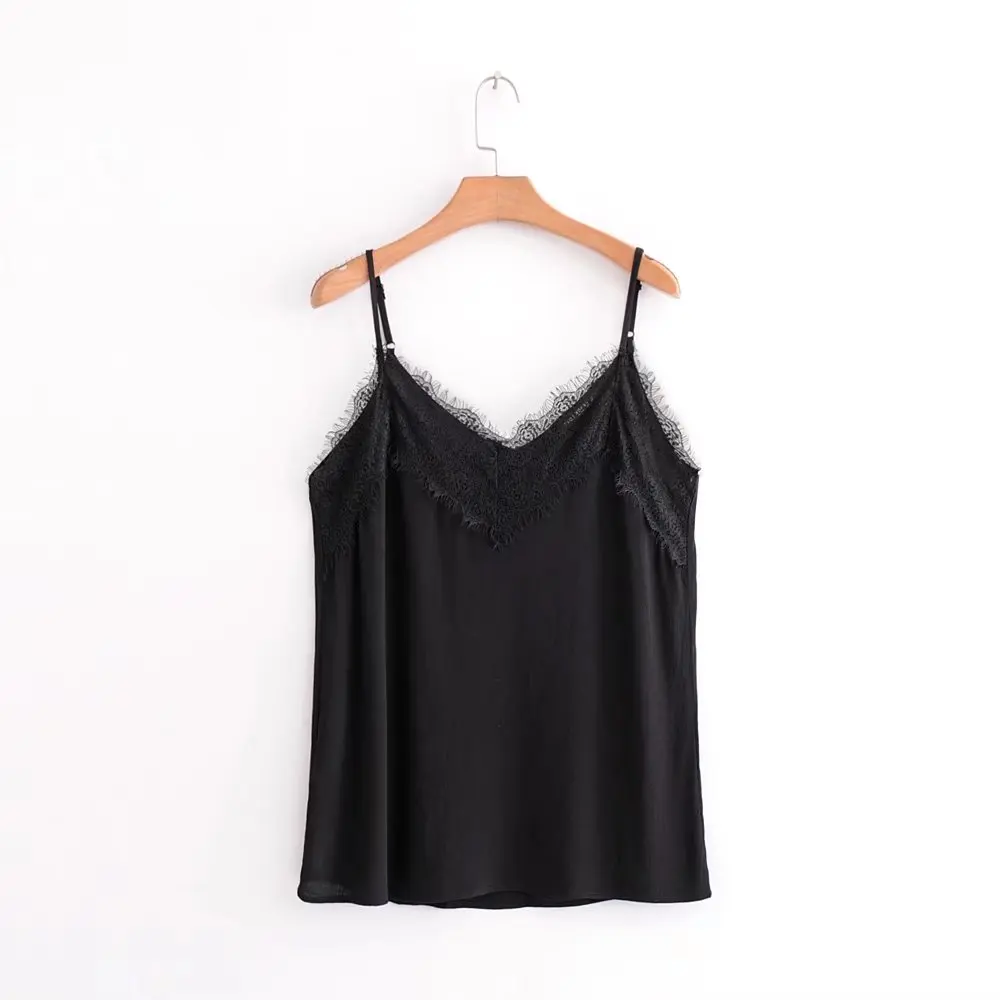 Летний кружевной топ с ресницами сексуальный лямкой на шее черный рубашка Vetement