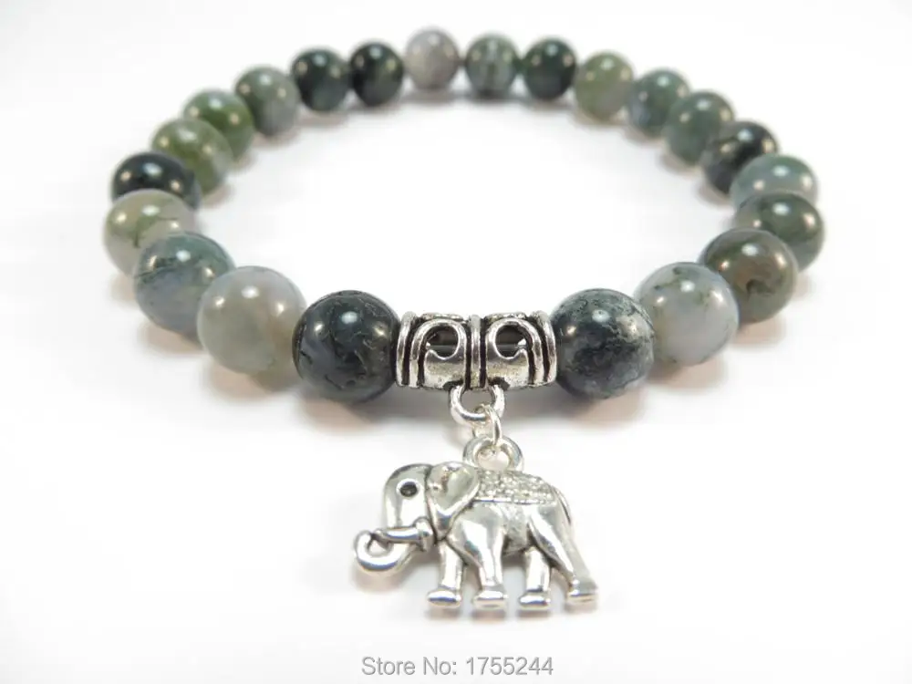 SN1120 Sacred Elephant Mala Bracelet Healing Yoga Jewelry Moss Stone Zen Beaded Best Christmas Gift | Украшения и аксессуары