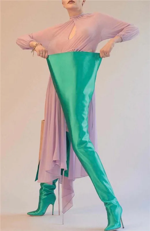 Новый крайняя долго Для женщин Высокая Талия атласные пинетки Rihanna носить Обувь