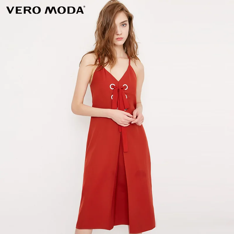 Vero Moda 2019 весна лето новое платье-комбинация с металлическим кольцом на шнуровке |