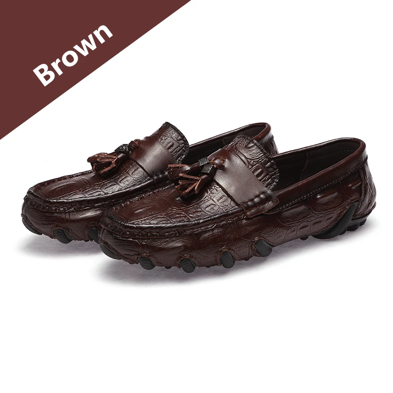Tassel Brown 069 Misalwa/мужские кожаные лоферы; мужские мокасины без застежки с кисточками и пряжкой; слипоны на плоской подошве в стиле крокодиловой кожи; большие размеры 38-47; Прямая поставка - Цвет: Tassel Brown 069
