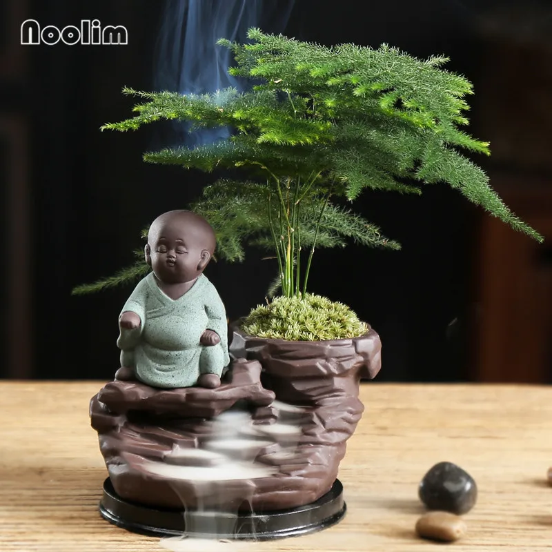 Маленький монах фоновая горелка для благовоний Зеленый завод настольный декор