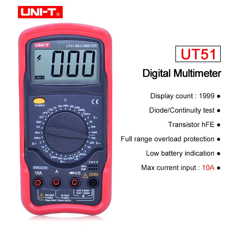 UT51 UNI-T Многофункциональный Высокоточный цифровой мультиметр UT51/UT52/UT53/UT55/UT56/Вольтметр Амперметр Омметр Электрический измеритель - Цвет: UT51