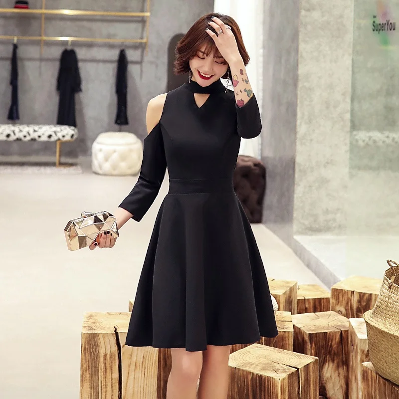 Простые черные коктейль платье с коротким рукавом, платье, Vestido, длинный рукав, пышное платье для выпускного, коктейльной вечеринки платья Вечеринка TS537