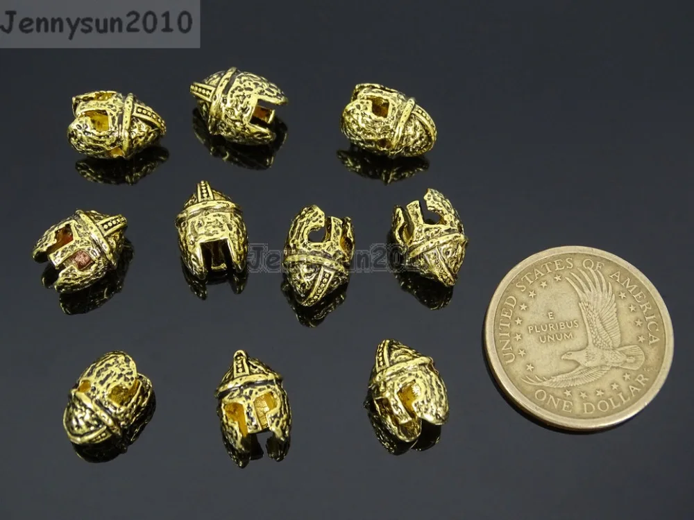 

Vintage Antique Tibetan Gold Tone Solid Metal Sparta Helmets Masks Bracelet Connector Charm Beads 50Pcs/Pack