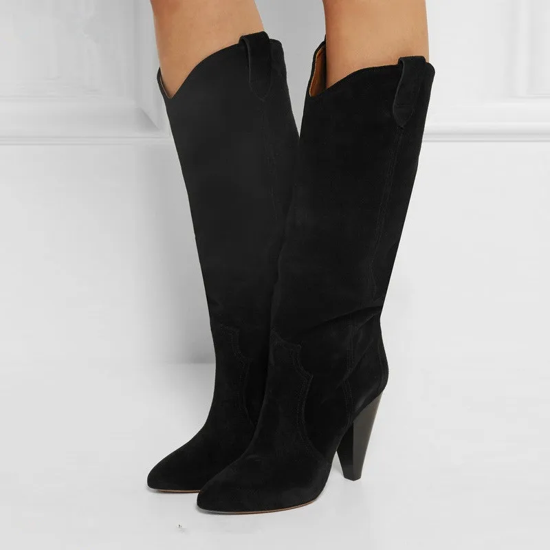 SHOOEGLE Botas Mujer серо-коричневые замшевые сапоги до бедра Повседневное Стиль Для