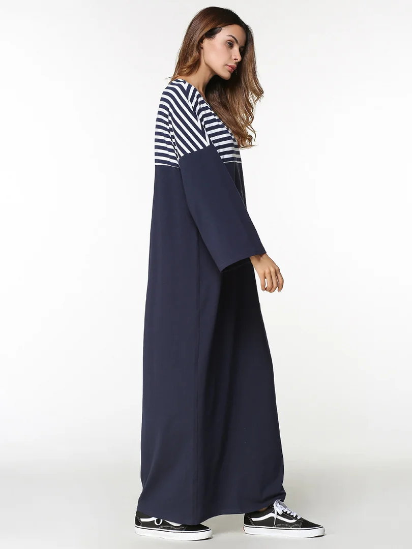 2018 Абая для мусульман платье Кафтан платья кимоно Полосатый Плюс Размер молитва