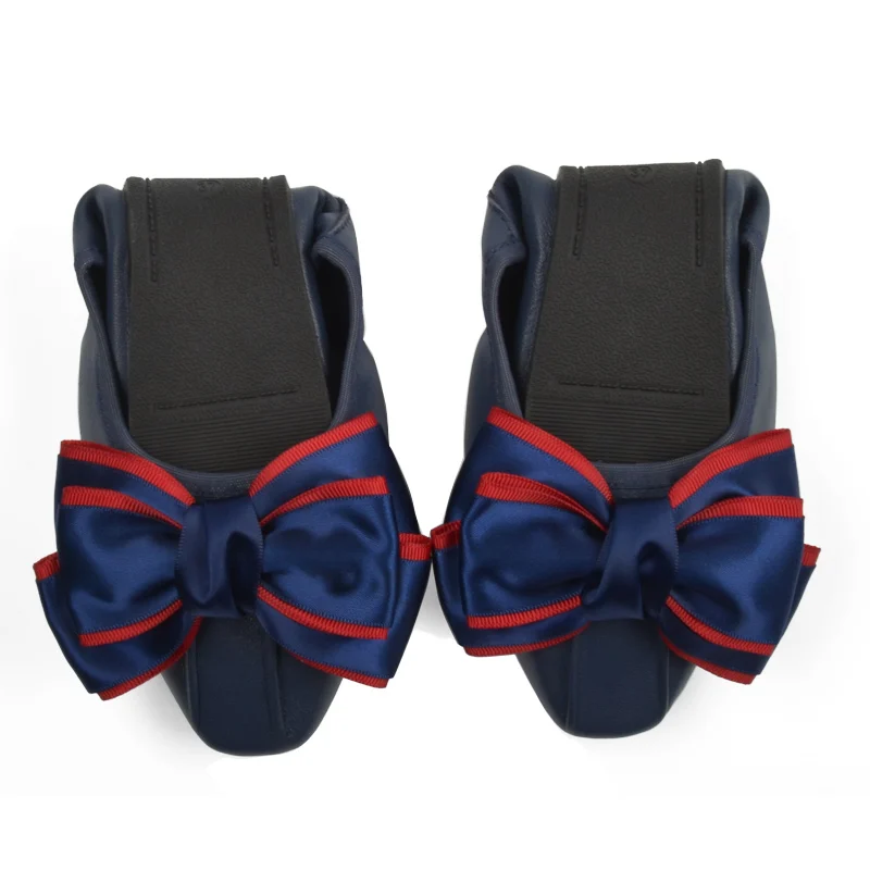 Dark blue Donna-in/ Для женщин балетки на плоской подошве, из натуральной кожи, круглый носок с бантом мягкие женские туфли, удобные Повседневное обувь без шнуровки - Цвет: Dark blue