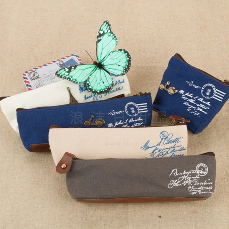 Student Pencil Bag Metal Accessories Canvas Stationery Pen Linen | Канцтовары для офиса и дома