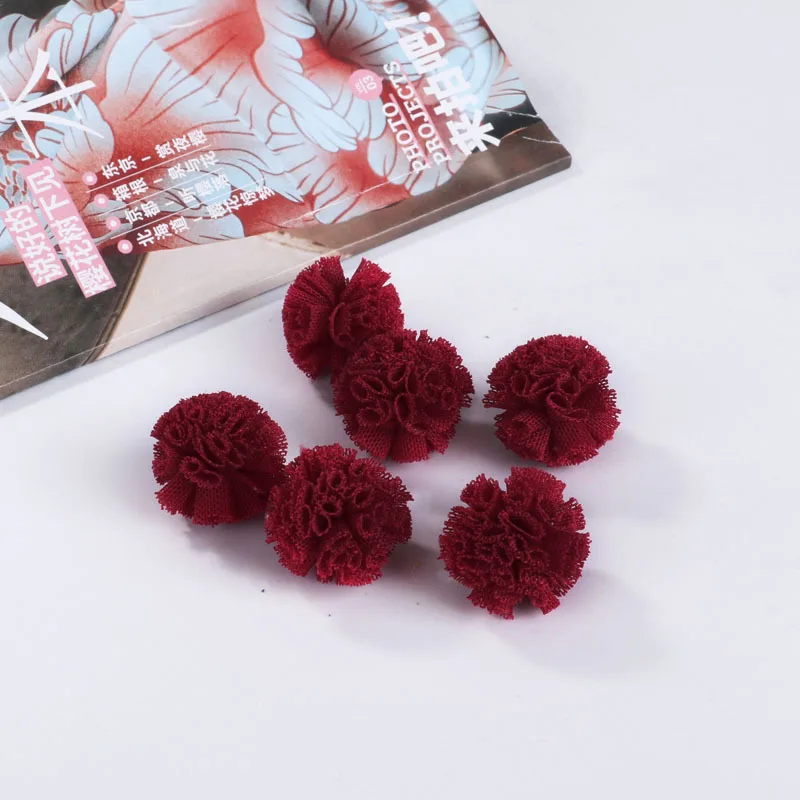 11 Wine red 30PC/Pack Colorful Lace Net Yarn Flower Trim Balls DIY Clothing Bag Shoes Craft Supplies Children Handmade Decorative Pompones - Цвет: 11 Wine red