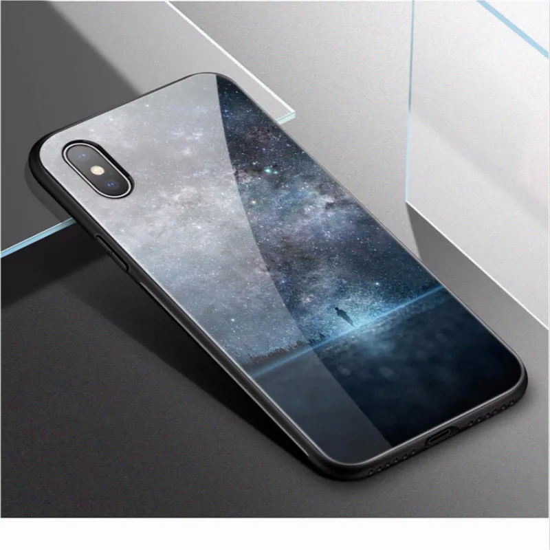 Звездный чехол из закаленного стекла для Iphone 9 6 7 8 X XS MAX окрашенная задняя крышка