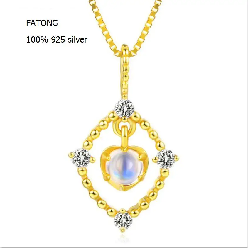 925 sterling silver jewelry natural naked moonstone pendant necklace fashion light luxury t0124 | Украшения и аксессуары