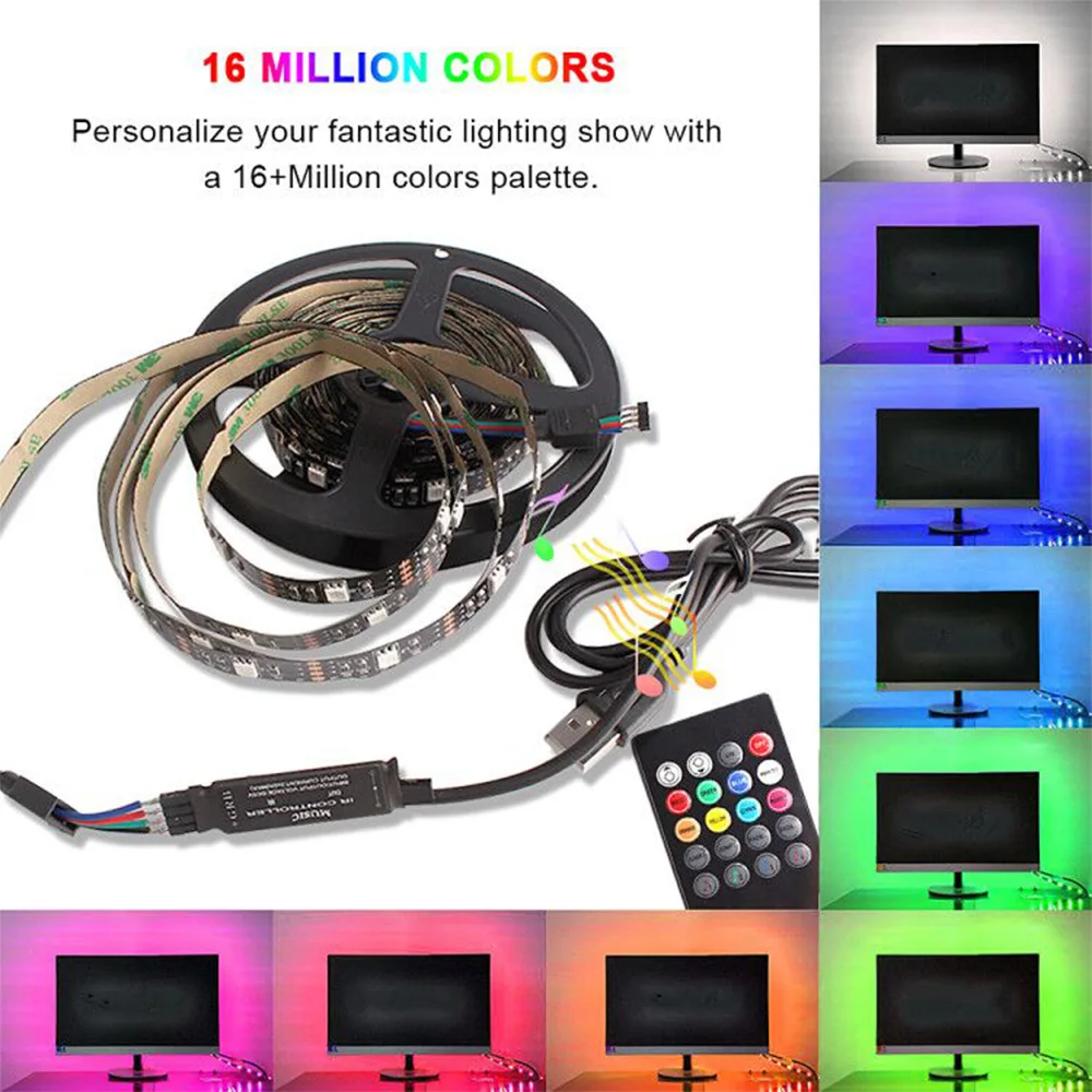 USB шкаф лампа RGB светодиодный светильник полоса лампочка подсветка ТВ ПОДСВЕТКА ПК Музыка/RF/Bluetooth контроллер DC5V SMD 5050 Светодиодный светильник Лампада