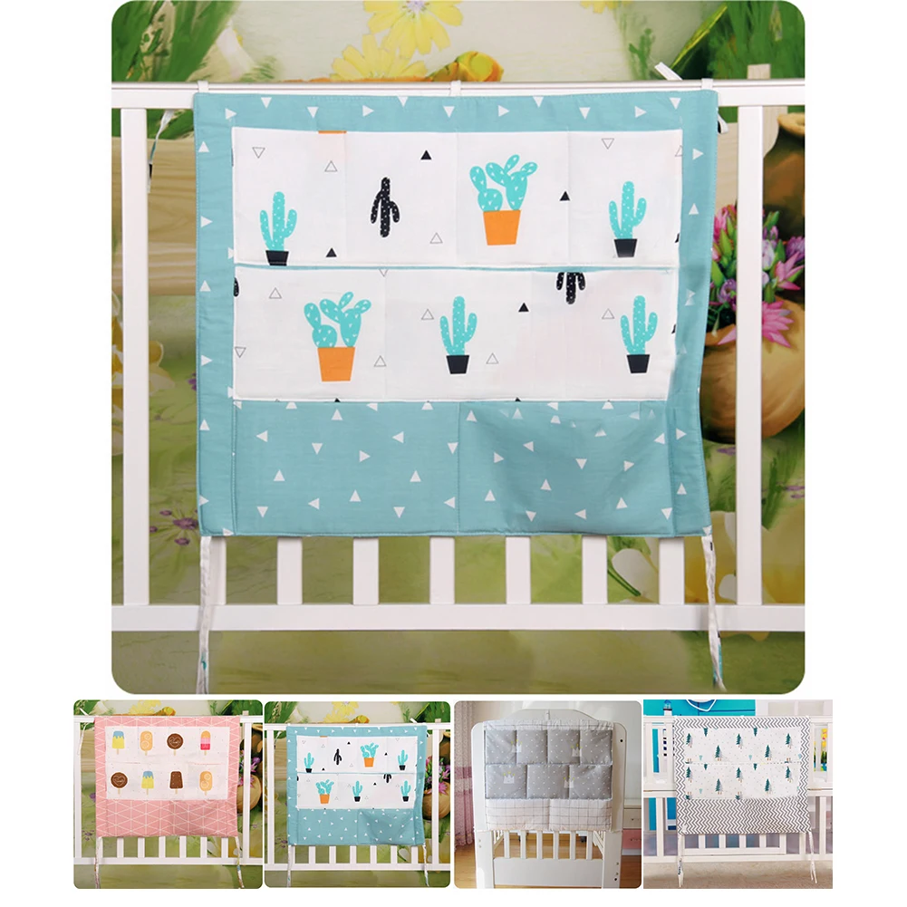 Cartoon Storage Bag Crib Organizer Cotton Blend Hanging Pouch Convenient Baby Cot Tidy Practical Diaper Pocket Multifunction | Мать и