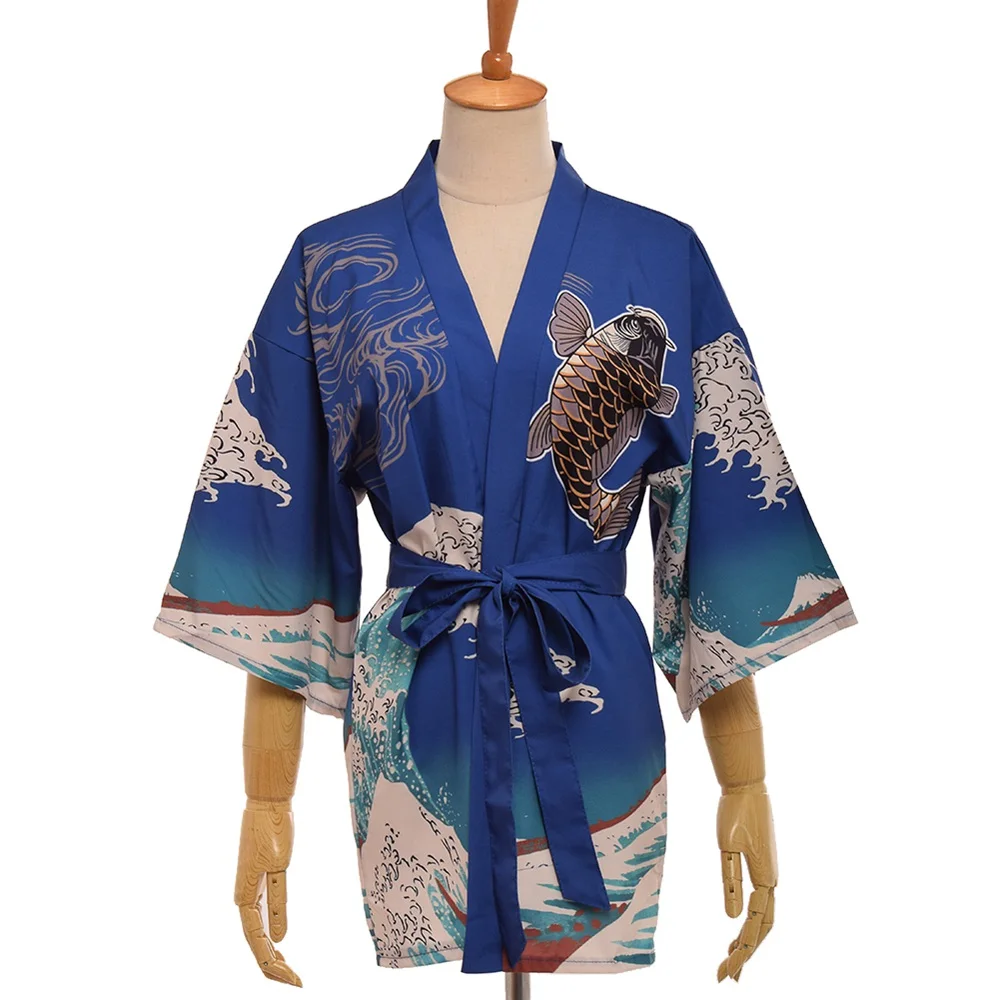 Рубашка кимоно в стиле Харадзюку с принтом морской волны|loose shirt|kimono topprint kimono |