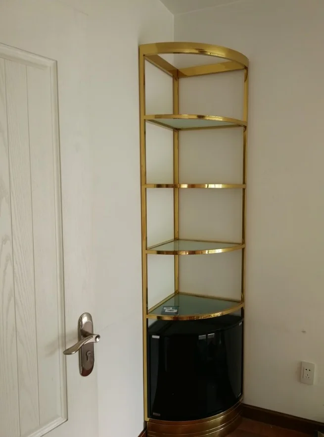 

2.13m (7.6ft) 5 Tiers High Corner Storage Tall Cabinet / Stainless Steel Frame with Golden Finish