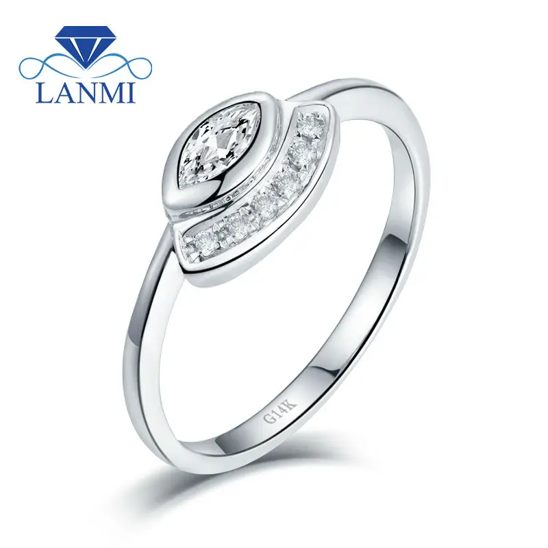 Элегантное однотонное женское кольцо 14 К/AU585 из белого золота с камнем|ring design|ring