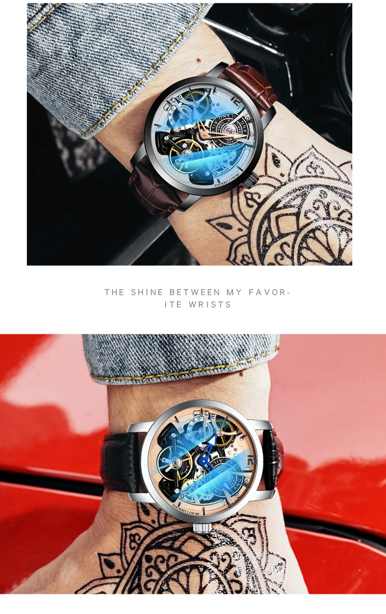 AILANG дизайн часы Автоматические турбийон наручные часы для мужчин montre homme механические кожаные пилот дайвер Скелет
