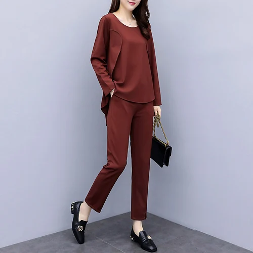 Plus Size 5xl Office Work Wild Two Piece Set Top And Pants Elegant Fashion Woman Suit Temperament Generous Conjunto Feminino |