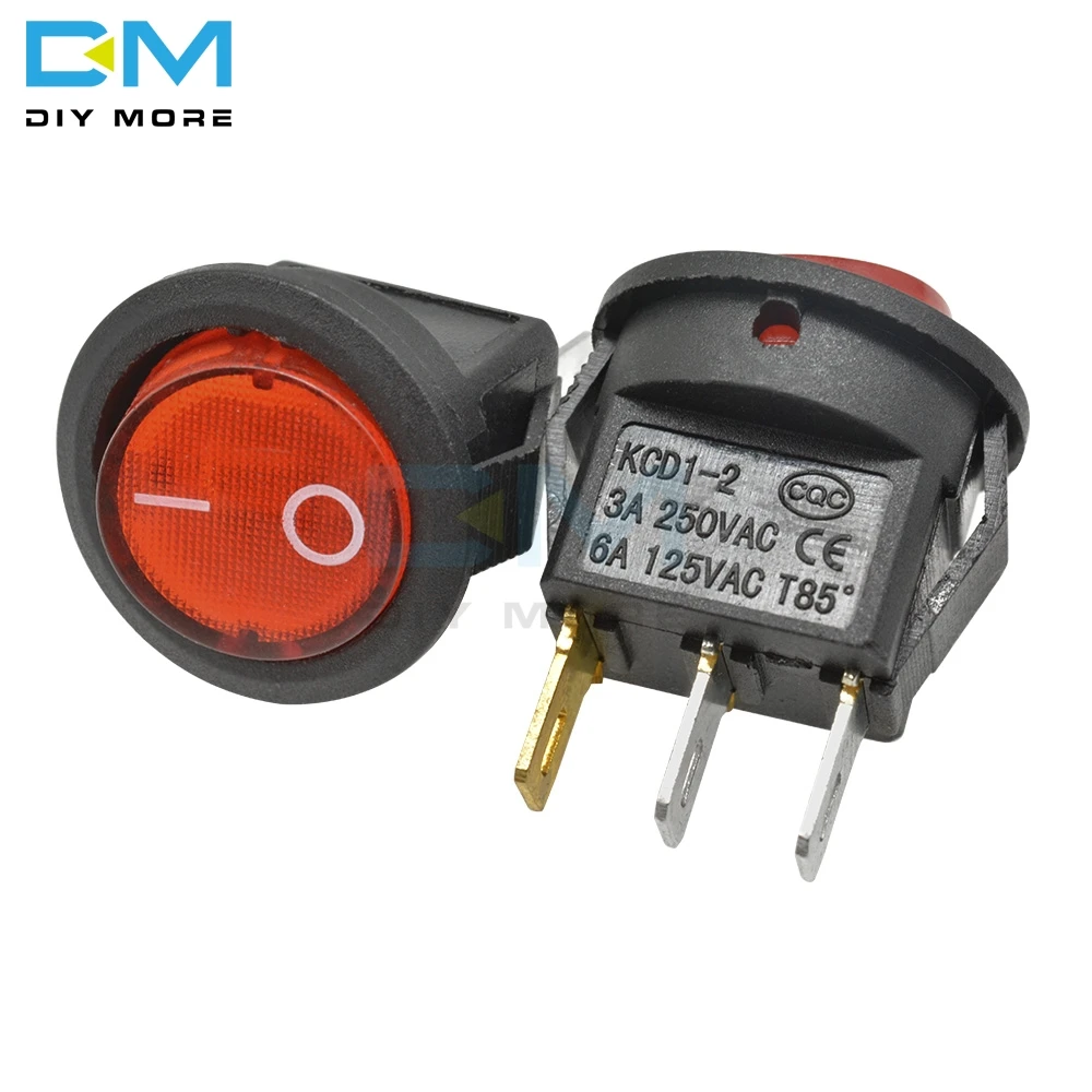 5 шт. KCD1 15 мм маленький круглый 2 Pin 3 Pin 2 файла со светом 3A/250V 6A/125V AC кулисный переключатель Seesaw выключатель питания для приборной панели автомобиля
