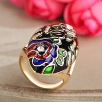 blucome new retro royal style big ring red rose flower enamel rings women banquet birthday gift daily party hand accessories