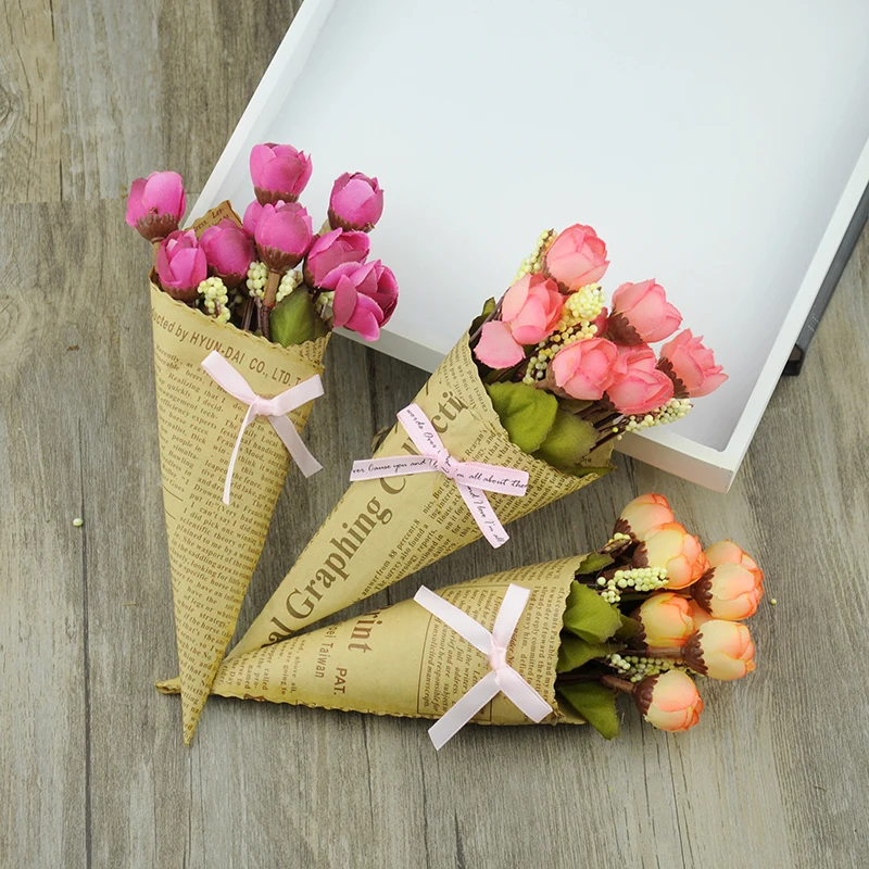 

Bundle of Vivid Artificial Flowers with Yellow Newspapers for Home Room Wedding Decorations Small Snacks Goods Photography props