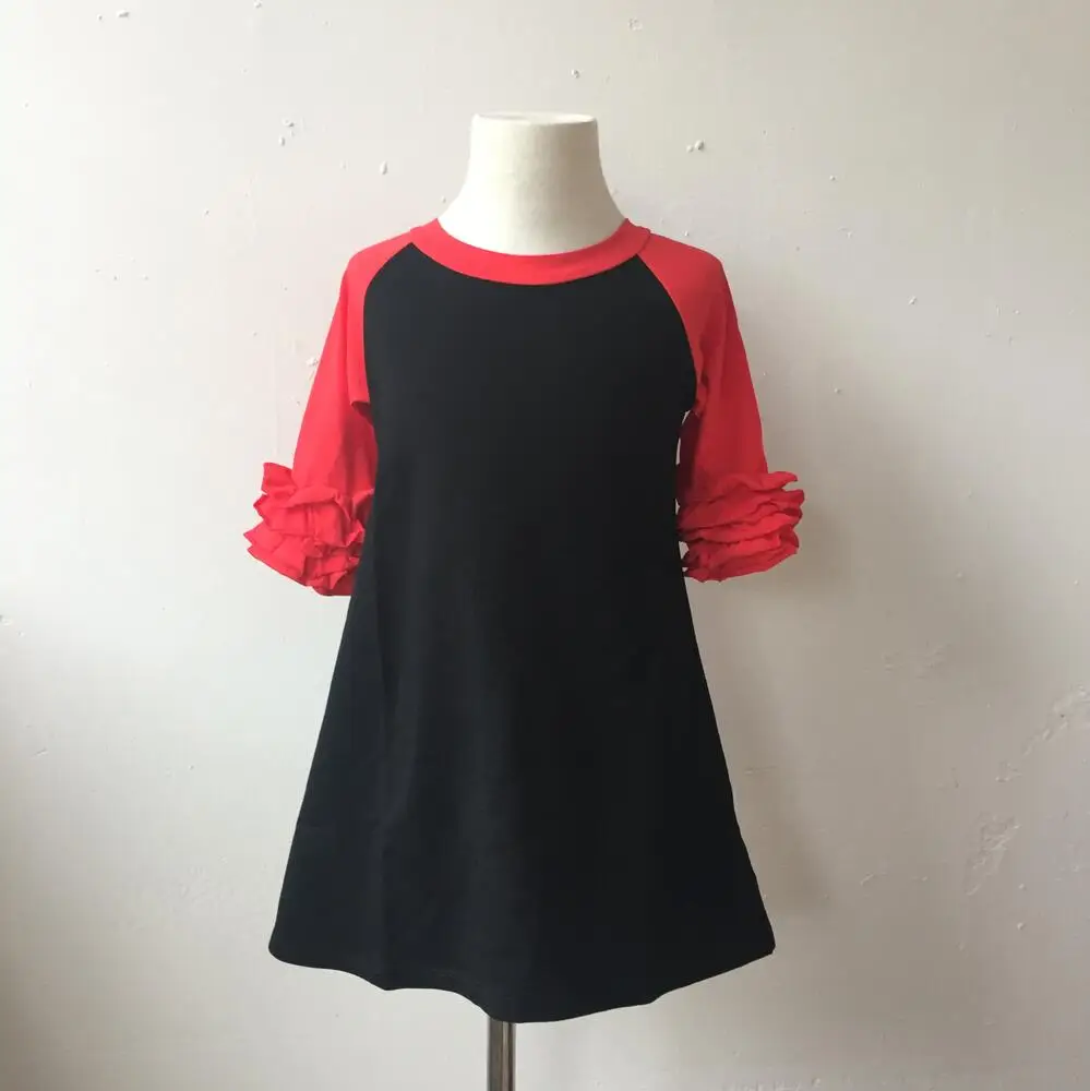 Модель последние модные трикотажные хлопковые длинные рукава платье для малышки