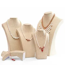Hot Sale New Natural Linen Fabric Jewelry Necklaces Pendants Display Bust Choker Holder Stand Rack Show 5 Size Wholesale Price