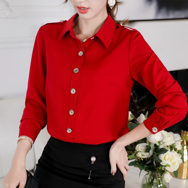 

Women Blouses 2019 Fashion Long Sleeve Turn-Down Collar Office Ladies Chiffon Blouse Shirt Casual Tops Plus Size Blusas Feminina