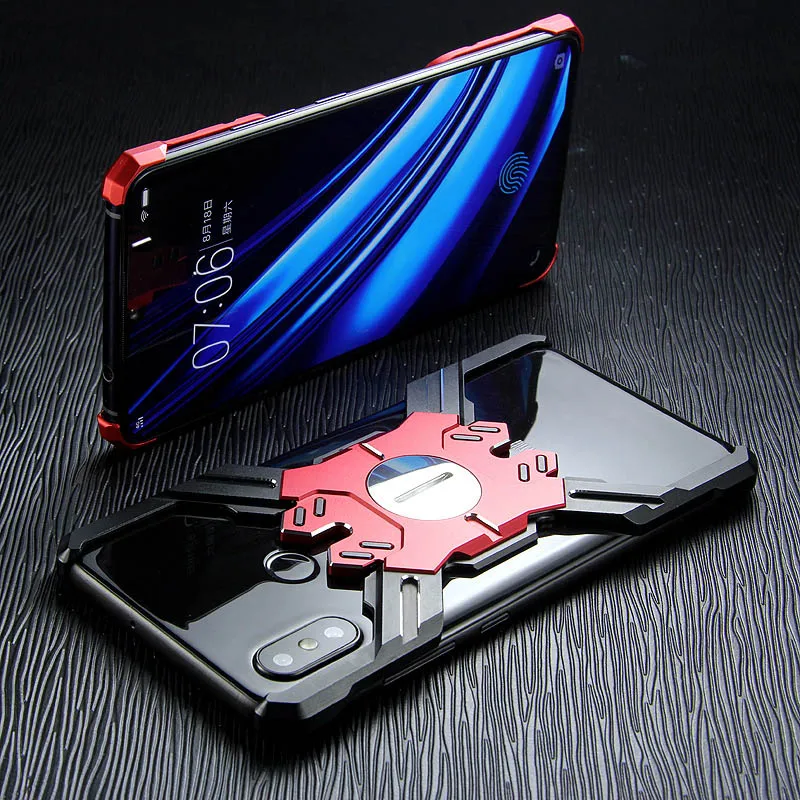 Для xiaomi mi 8 Чехол Броня тяжелый песочный металлический Алюминий ЧПУ защиты Скелет голову чехол для телефона чехол кронштейн - Цвет: black red