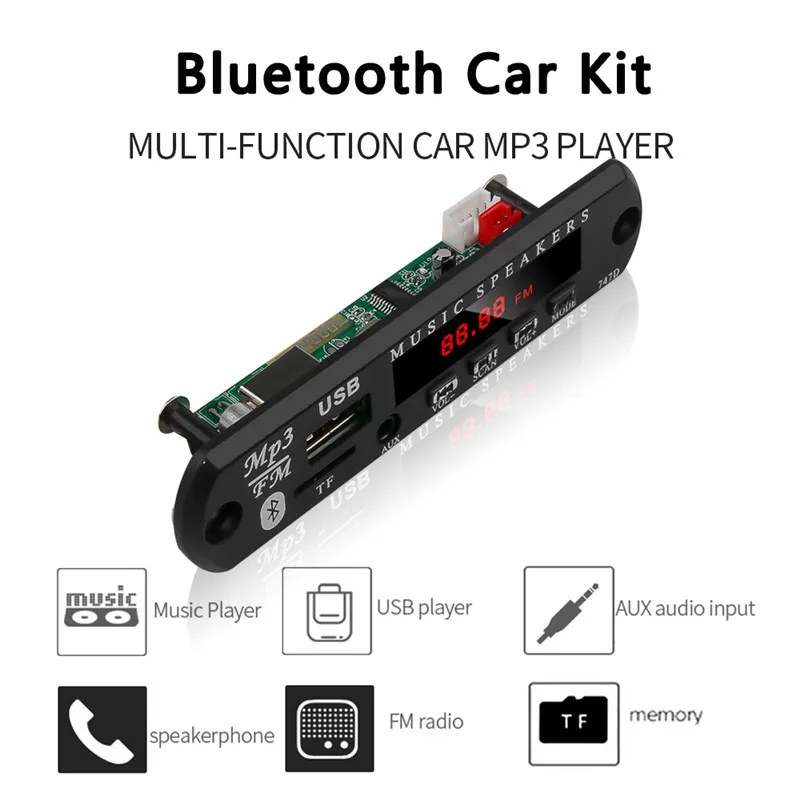 Handsfree Recording 5 V-12 V автомобильный Bluetooth MP3 плеер модификации комплект Беспроводной с приемом УКВ-диапазона и MP3 Плата декодера стандарта USB 3,5 мм Музыка Аудио Адаптер reallac - Цвет: Handsfree Recording