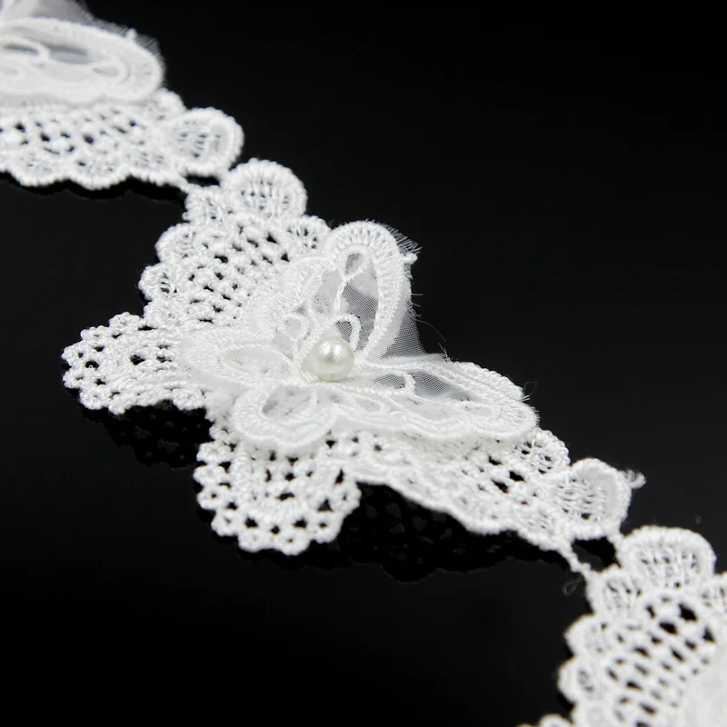 2 ярдов 4 см ширина Белая Двойная Бабочка жемчуг хлопок кружево отделка Hometexile