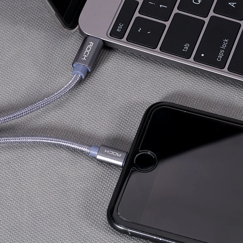 Metal USB Type C to Lightning Cable ROCK 2.0 Type-C Sync Date Charging for iPhone X 8 7 plus | Мобильные телефоны и