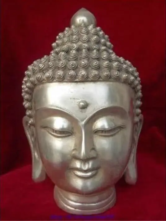 14*9 cm Buddhism White Copper Shakyamuni Buddha Head Bust Statue Figurine Garden Decoration 100% real Tibetan Silver Brass | Дом и сад