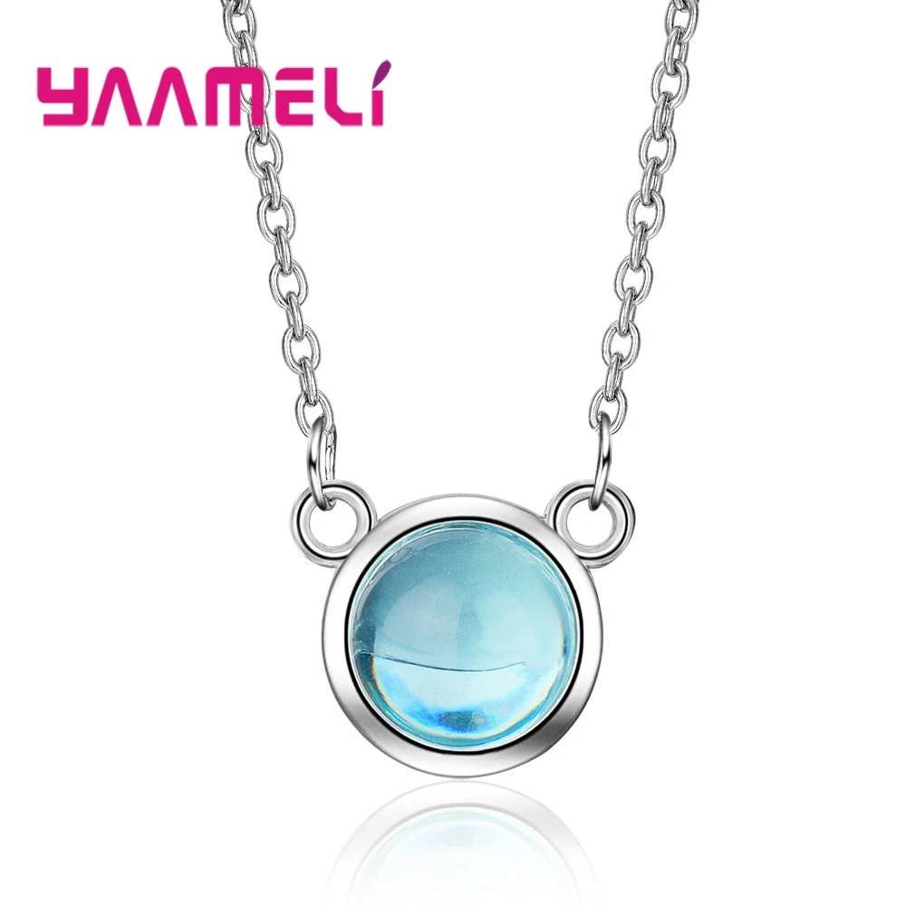 

New Simple Round Pendant Delicate 925 Sterling Silver Fashion Cubic Zirconia Necklaces Jewelry For Women Girls Ladies