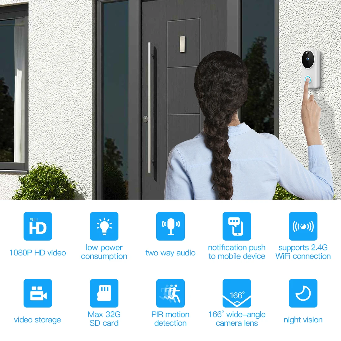 TAOCOCO 2.0MP дверной Звонок камера wifi умный видеодомофон HD ip-камера Беспроводная сигнализация Инфракрасная Камера Безопасности s
