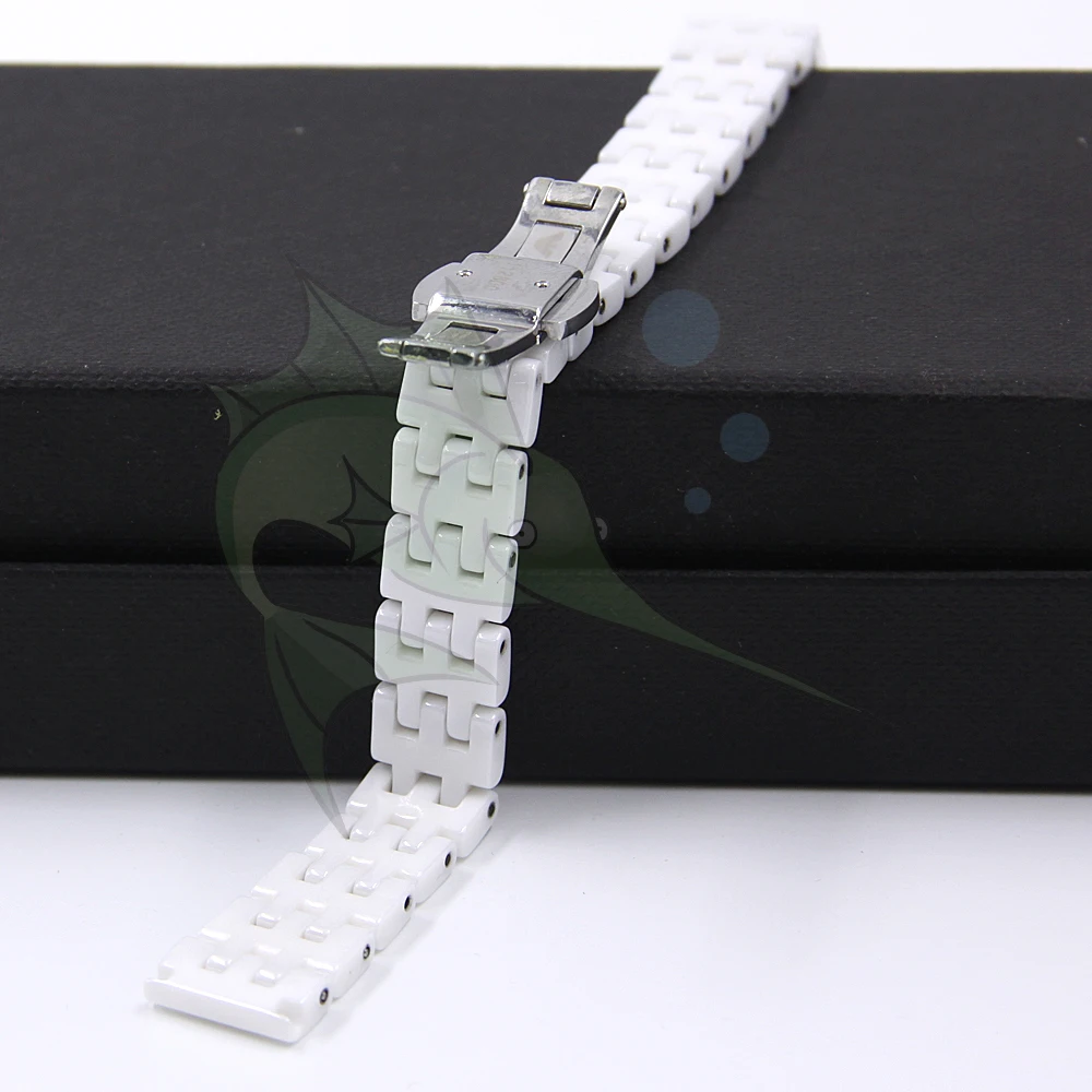 Ремешок для часов белый керамический 14 мм с пряжкой бабочкой|Ремешки часов| |
