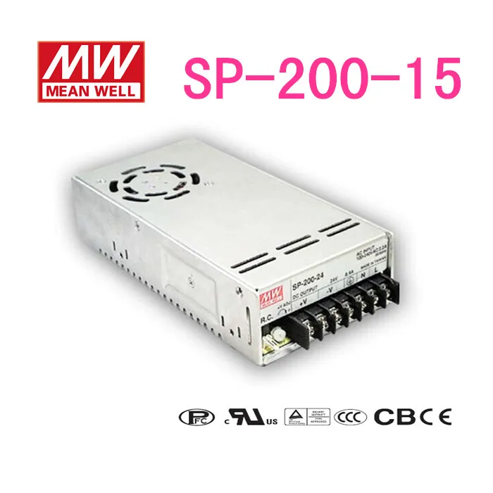 

Блок питания MEAN WELL SP-200-15, 15 в, SP-200 а, с одним выходом 15 В, 201 Вт, с функцией PFC