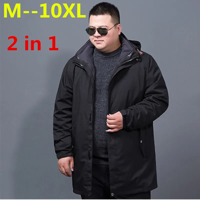 Большие размеры 10XL 9XL 8XL 6XL 5XL 4XL зимняя куртка мужчин 2 в 1 парка теплая