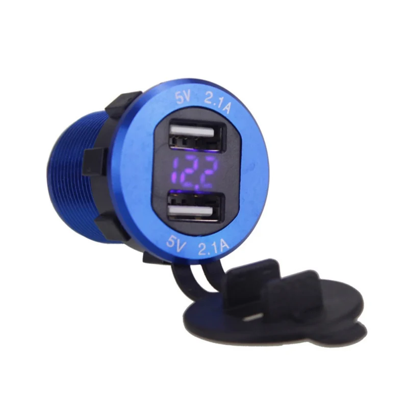 Blue Алюминий 4.2A двойной порт USB зарядное устройство адаптер питания с светодиодный цифровой вольтметр для телефона Ipad gps автомобиля Moto ATV RV - Название цвета: Blue