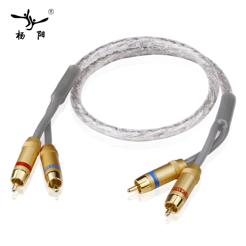 YYAUDIO коаксиальный аудио видео 2 RCA стерео кабель к штекер мужчине Позолоченный Hi Fi