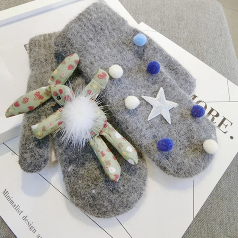 Зимние женские перчатки 2016 теплые варежки с милым кроликом для женщин милые